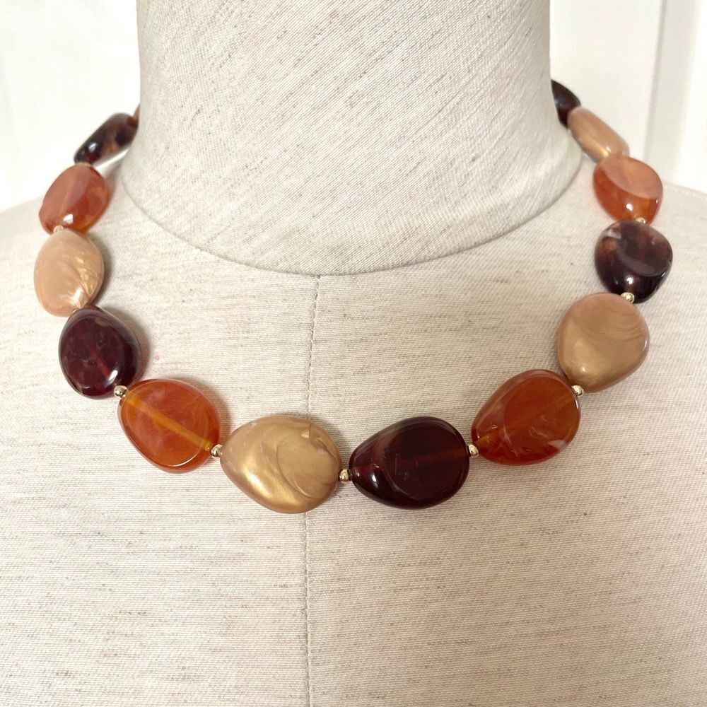 Brown yellow orange large beaded statement necklace